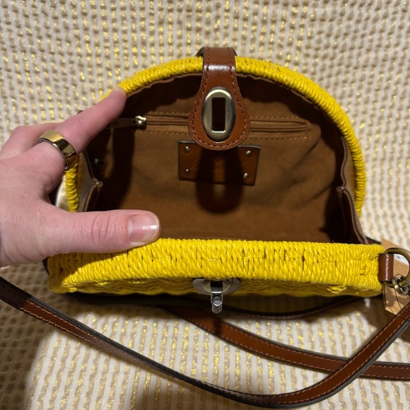 Patricia Nash | Spring Wicker Bonella Goldenrod Yellow Retro Crossbody Purse - Picture 4 of 5